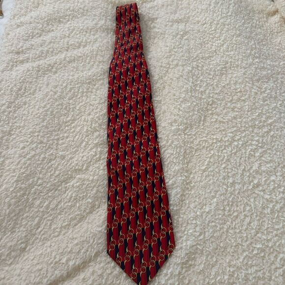 Vintage Paolo Gucci Red Navy Horse Bit Pattern Print Silk Made In Italy Tie - Picture 3 of 9